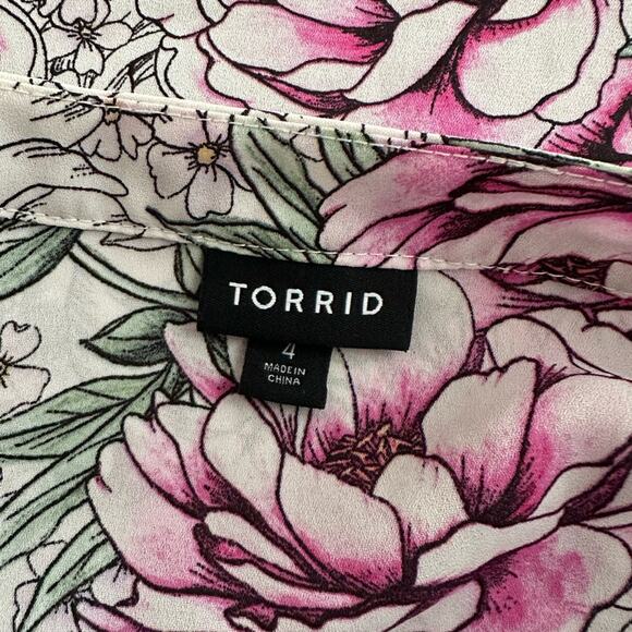 Torrid Floral Georgette Bow Tie Blouse Office Valentines Sexy Date Night Size 4X - Picture 2 of 6